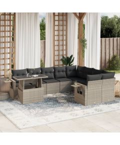 vidaXL 10-cz. zestaw wypoczynkowy do ogrodu, z poduszkami, jasnoszary Dārza mēbeļu komplekti