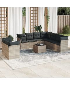 vidaXL 10-cz. zestaw wypoczynkowy do ogrodu, z poduszkami, jasnoszary Dārza mēbeļu komplekti