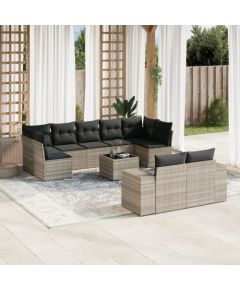 vidaXL 10-cz. zestaw wypoczynkowy do ogrodu, z poduszkami, jasnoszary Dārza mēbeļu komplekti