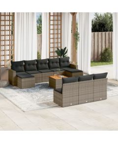 vidaXL vidaXL 11-cz. zestaw mebli ogrodowych z poduszkami, szary rattan PE Dārza mēbeļu komplekti