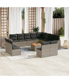 vidaXL vidaXL 13-cz. zestaw mebli ogrodowych z poduszkami, szary, polirattan Dārza mēbeļu komplekti