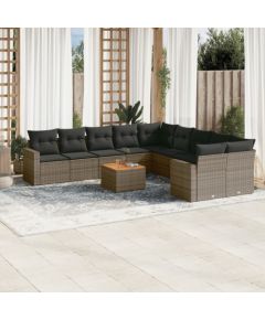 vidaXL vidaXL 11-cz. zestaw mebli ogrodowych z poduszkami, szary rattan PE Dārza mēbeļu komplekti