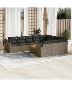 vidaXL vidaXL 11-cz. zestaw mebli ogrodowych z poduszkami, szary rattan PE Dārza mēbeļu komplekti