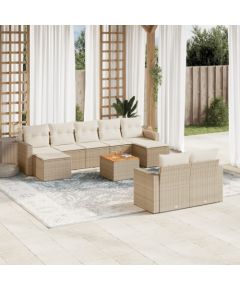 vidaXL vidaXL 10-cz. zestaw mebli ogrodowych z poduszkami, beżowy, polirattan Dārza mēbeļu komplekti