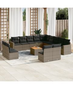 vidaXL vidaXL 14-cz. zestaw mebli ogrodowych z poduszkami, szary, polirattan Dārza mēbeļu komplekti