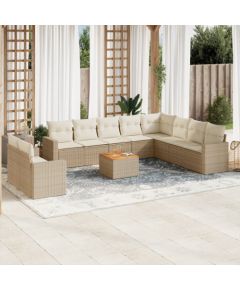 vidaXL vidaXL 11-cz. zestaw mebli ogrodowych z poduszkami, beżowy, polirattan Dārza mēbeļu komplekti