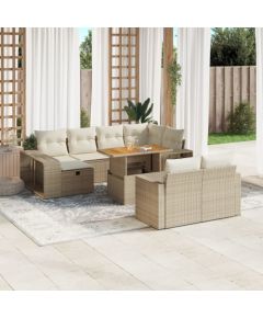 vidaXL vidaXL 11-cz. zestaw mebli ogrodowych z poduszkami, beżowy, polirattan Dārza mēbeļu komplekti