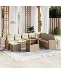 vidaXL vidaXL 9-cz. zestaw mebli ogrodowych z poduszkami, beżowy, polirattan Dārza mēbeļu komplekti