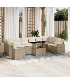 vidaXL vidaXL 11-cz. zestaw mebli ogrodowych z poduszkami, beżowy, polirattan Dārza mēbeļu komplekti