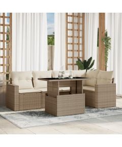 vidaXL vidaXL 6-cz. zestaw mebli ogrodowych z poduszkami, beżowy, polirattan Dārza mēbeļu komplekti