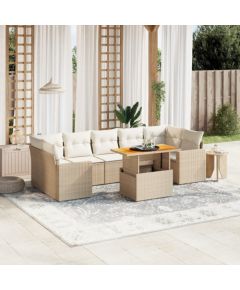 vidaXL vidaXL 8-cz. zestaw mebli ogrodowych z poduszkami, beżowy, polirattan Dārza mēbeļu komplekti