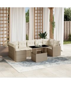 vidaXL vidaXL 8-cz. zestaw mebli ogrodowych z poduszkami, beżowy, polirattan Dārza mēbeļu komplekti