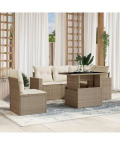 vidaXL vidaXL 6-cz. zestaw mebli ogrodowych z poduszkami, beżowy, polirattan Dārza mēbeļu komplekti