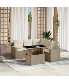 vidaXL vidaXL 6-cz. zestaw mebli ogrodowych z poduszkami, beżowy, polirattan Dārza mēbeļu komplekti