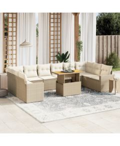 vidaXL vidaXL 11-cz. zestaw mebli ogrodowych z poduszkami, beżowy, polirattan Dārza mēbeļu komplekti