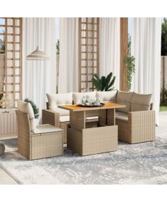 vidaXL vidaXL 6-cz. zestaw mebli ogrodowych z poduszkami, beżowy, polirattan Dārza mēbeļu komplekti