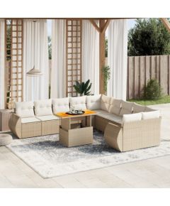 vidaXL vidaXL 11-cz. zestaw mebli ogrodowych z poduszkami, beżowy, polirattan Dārza mēbeļu komplekti