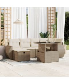 vidaXL vidaXL 7-cz. zestaw wypoczynkowy do ogrodu, z poduszkami, beżowy Dārza mēbeļu komplekti