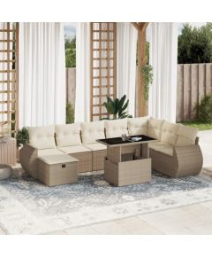 vidaXL vidaXL 9-cz. zestaw mebli ogrodowych z poduszkami, beżowy, polirattan Dārza mēbeļu komplekti