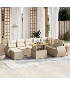 vidaXL vidaXL 9-cz. zestaw mebli ogrodowych z poduszkami, beżowy, polirattan Dārza mēbeļu komplekti