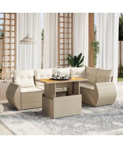 vidaXL vidaXL 6-cz. zestaw mebli ogrodowych z poduszkami, beżowy, polirattan Dārza mēbeļu komplekti