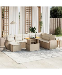 vidaXL vidaXL 9-cz. zestaw mebli ogrodowych z poduszkami, beżowy, polirattan Dārza mēbeļu komplekti