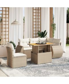 vidaXL vidaXL 6-cz. zestaw mebli ogrodowych z poduszkami, beżowy, polirattan Dārza mēbeļu komplekti