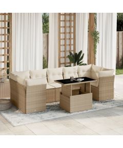 vidaXL vidaXL 8-cz. zestaw mebli ogrodowych z poduszkami, beżowy, polirattan Dārza mēbeļu komplekti