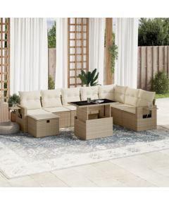 vidaXL vidaXL 9-cz. zestaw mebli ogrodowych z poduszkami, beżowy, polirattan Dārza mēbeļu komplekti