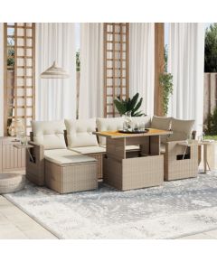 vidaXL vidaXL 7-cz. zestaw wypoczynkowy do ogrodu, z poduszkami, beżowy Dārza mēbeļu komplekti