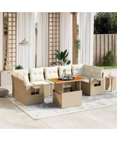 vidaXL vidaXL 8-cz. zestaw mebli ogrodowych z poduszkami, beżowy, polirattan Dārza mēbeļu komplekti