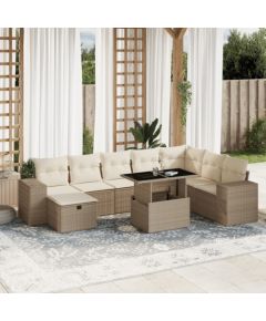 vidaXL vidaXL 9-cz. zestaw mebli ogrodowych z poduszkami, beżowy, polirattan Dārza mēbeļu komplekti