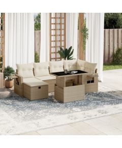 vidaXL vidaXL 7-cz. zestaw wypoczynkowy do ogrodu, z poduszkami, beżowy Dārza mēbeļu komplekti