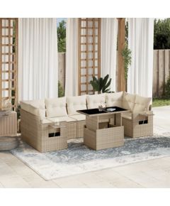 vidaXL vidaXL 8-cz. zestaw mebli ogrodowych z poduszkami, beżowy, polirattan Dārza mēbeļu komplekti