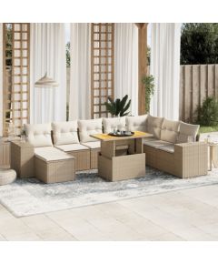vidaXL vidaXL 9-cz. zestaw mebli ogrodowych z poduszkami, beżowy, polirattan Dārza mēbeļu komplekti