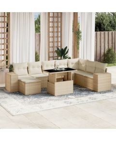 vidaXL vidaXL 9-cz. zestaw mebli ogrodowych z poduszkami, beżowy, polirattan Dārza mēbeļu komplekti