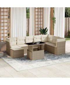 vidaXL vidaXL 9-cz. zestaw mebli ogrodowych z poduszkami, beżowy, polirattan Dārza mēbeļu komplekti