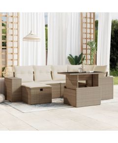 vidaXL vidaXL 7-cz. zestaw wypoczynkowy do ogrodu, z poduszkami, beżowy Dārza mēbeļu komplekti