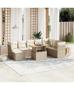 vidaXL vidaXL 9-cz. zestaw mebli ogrodowych z poduszkami, beżowy, polirattan Dārza mēbeļu komplekti