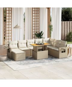 vidaXL vidaXL 9-cz. zestaw mebli ogrodowych z poduszkami, beżowy, polirattan Dārza mēbeļu komplekti