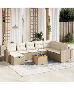 vidaXL vidaXL 9-cz. zestaw mebli ogrodowych z poduszkami, beżowy, polirattan Dārza mēbeļu komplekti