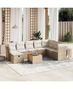 vidaXL vidaXL 9-cz. zestaw mebli ogrodowych z poduszkami, beżowy, polirattan Dārza mēbeļu komplekti