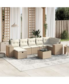 vidaXL vidaXL 8-cz. zestaw mebli ogrodowych z poduszkami, beżowy, polirattan Dārza mēbeļu komplekti