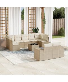 vidaXL vidaXL 10-cz. zestaw mebli ogrodowych z poduszkami, beżowy, polirattan Dārza mēbeļu komplekti