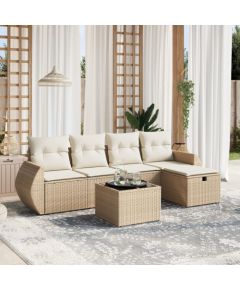 vidaXL vidaXL 6-cz. zestaw mebli ogrodowych z poduszkami, beżowy, polirattan Dārza mēbeļu komplekti