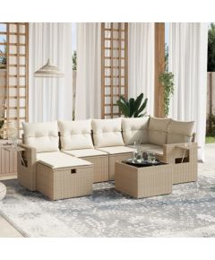 vidaXL vidaXL 7-cz. zestaw wypoczynkowy do ogrodu, z poduszkami, beżowy Dārza mēbeļu komplekti