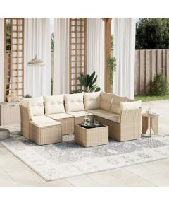 vidaXL vidaXL 8-cz. zestaw mebli ogrodowych z poduszkami, beżowy, polirattan Dārza mēbeļu komplekti