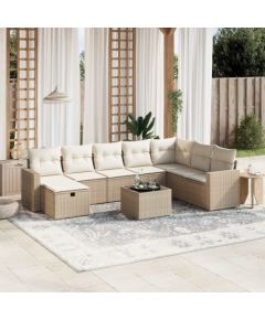 vidaXL vidaXL 9-cz. zestaw mebli ogrodowych z poduszkami, beżowy, polirattan Dārza mēbeļu komplekti