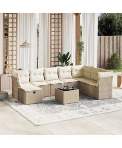 vidaXL vidaXL 9-cz. zestaw mebli ogrodowych z poduszkami, beżowy, polirattan Dārza mēbeļu komplekti