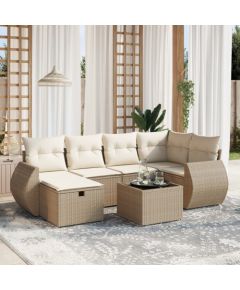 vidaXL vidaXL 7-cz. zestaw wypoczynkowy do ogrodu, z poduszkami, beżowy Dārza mēbeļu komplekti